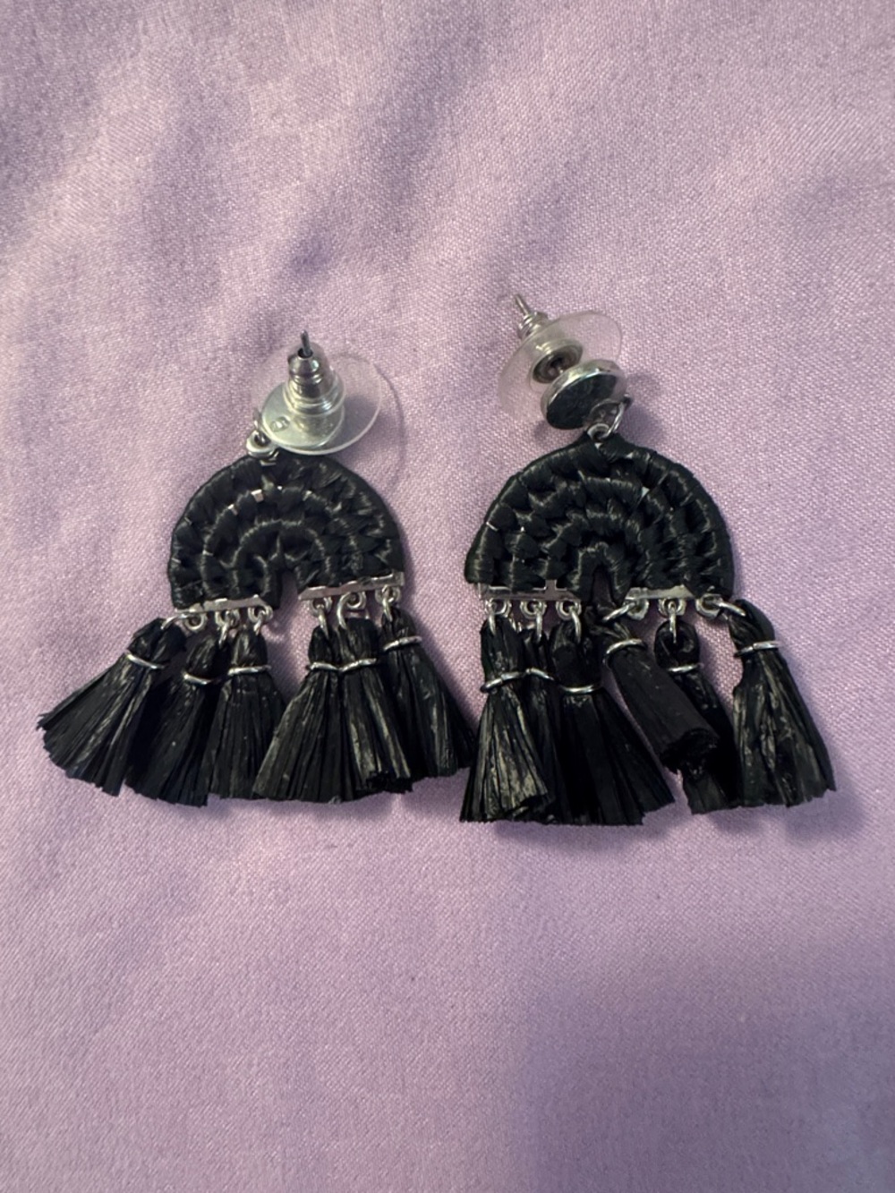 Black Tassel Hoop Drop Earrings - Women's Fashion Jewelry